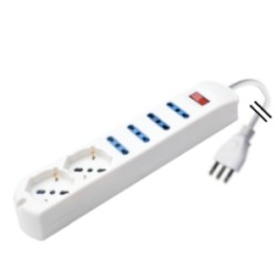 MULTIPRESA 6 POSTI 2 BIPASSO+SCHUKO + 4 BIPASSO C/INT. SICUREZZA SPINA 10A BIANCA 30229