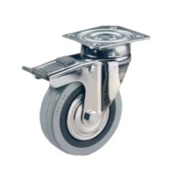 RUOTA GOMMA GRIGIA PIASTRA GIREVOLE E FRENO MM.60