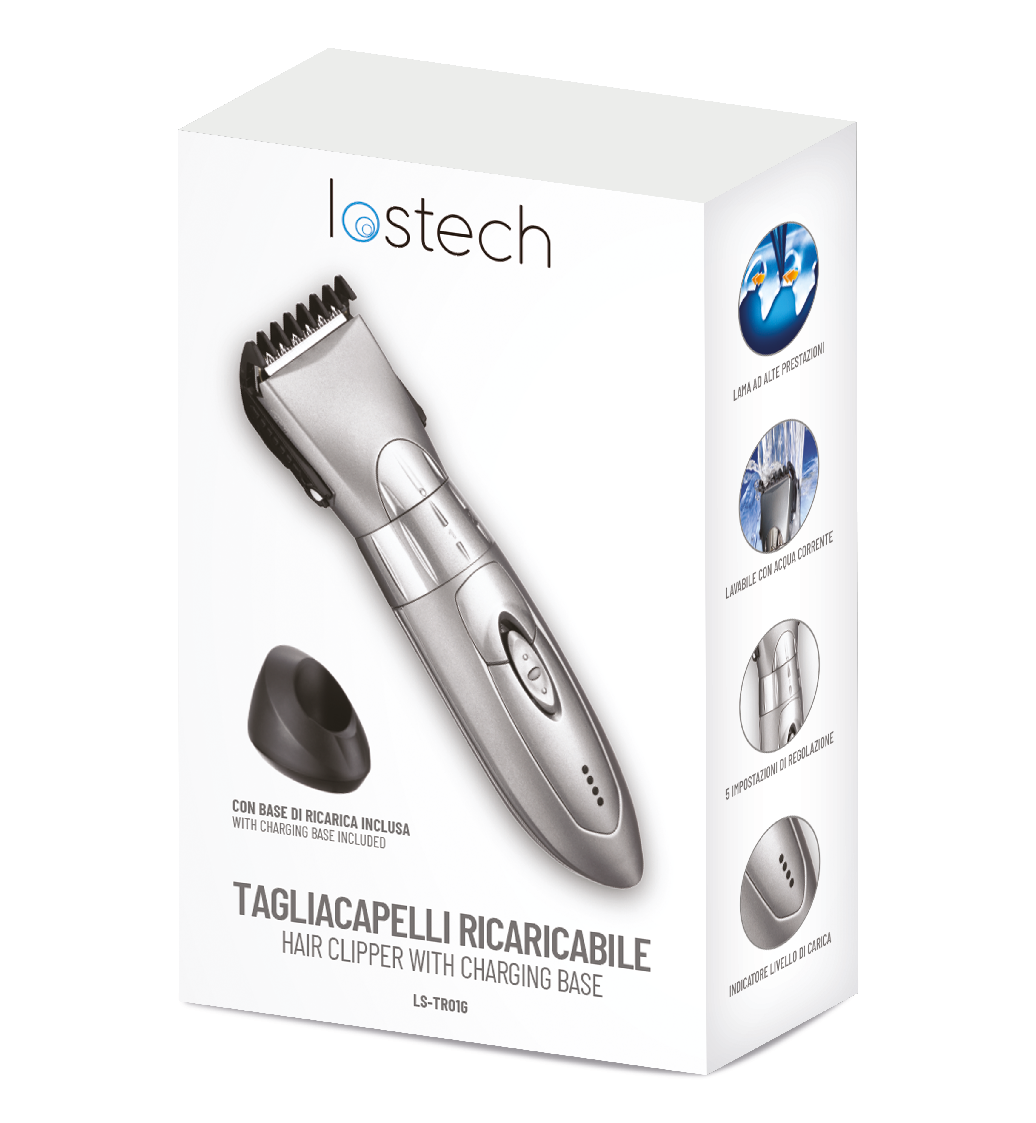 LOSTECH LS-TR01G TAGLIACAPELLI RICARICABILE CON BASE DI RICARICA - GRAY